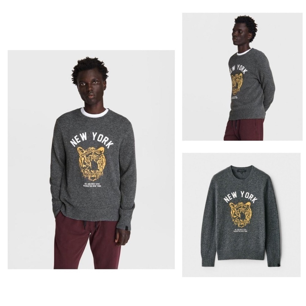 Rag & Bone Donegal Varsity Wool Crew in grey